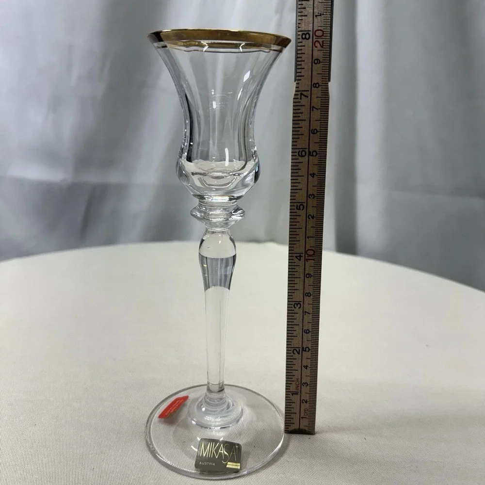 One (1) MIKASA Jamestown Crystal Candlestick Gold‎ Trim Single Candle Holders